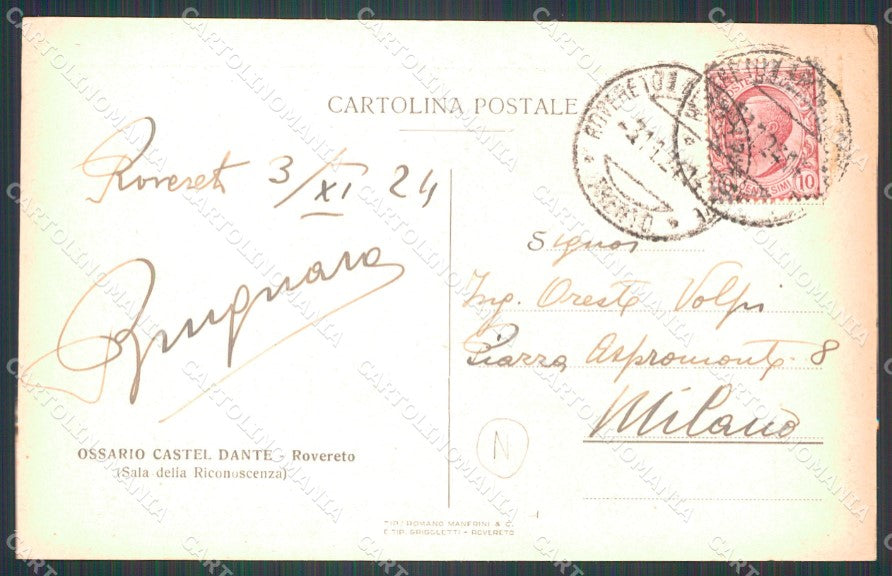 Trento Rovereto Ossario Castel Dante cartolina QZ9695 – retro
