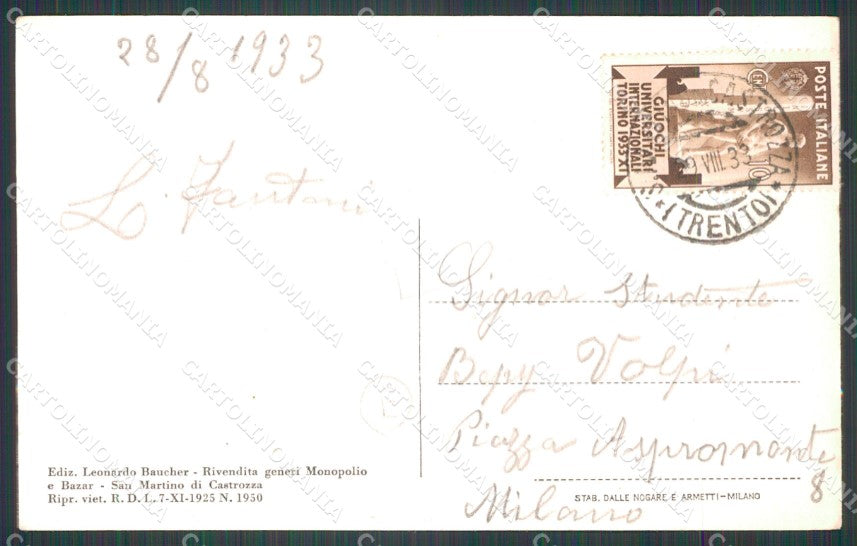 Trento Siror San Martino di Castrozza Cimon della Pala cartolina QZ9702 – retro