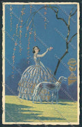 Art Deco Meschini Borzoi dog postcard cartolina RB4261 – fronte