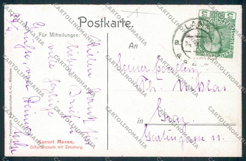 Bolzano Kurort Meran Merano cartolina RB4476 – retro