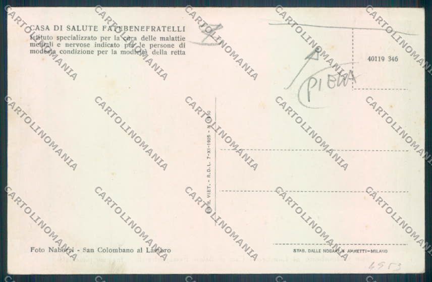 Milano San Colombano al Lambro Casa di Salute PIEGA cartolina RB5137 – retro
