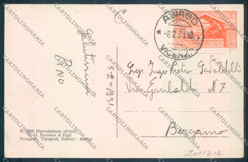 Vicenza Asiago Nevicata Sci cartolina RB5183 – retro