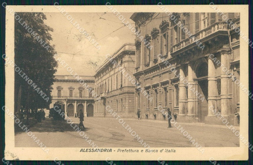 Alessandria Città Prefettura Banca d'Italia Tram cartolina RB5387 – fronte