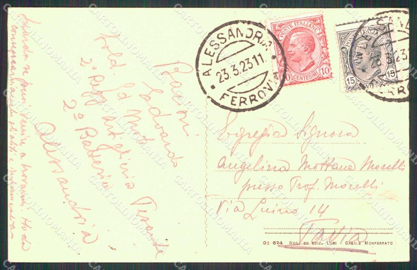 Alessandria Città Prefettura Banca d'Italia Tram cartolina RB5387 – retro