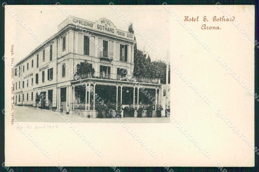 Novara Arona Lago Maggiore Hotel Saint Gothard PIEGHINA cartolina RB5396 – fronte