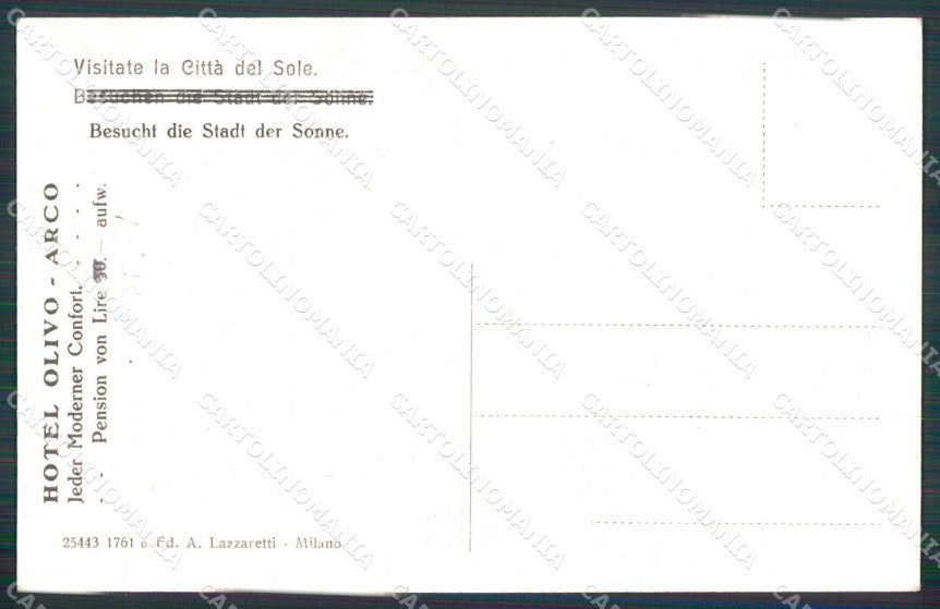Trento Arco Facciata Principale Grande Albergo Olivo cartolina RB5458 – retro