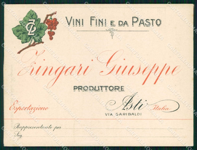Asti Città Vini da Pasto Listino Prezzi Pubblicitaria FG cartolina RB5538 – fronte