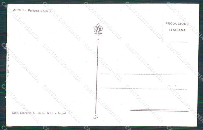 Alessandria Acqui Terme Palazzo Sociale cartolina RB5550 – retro