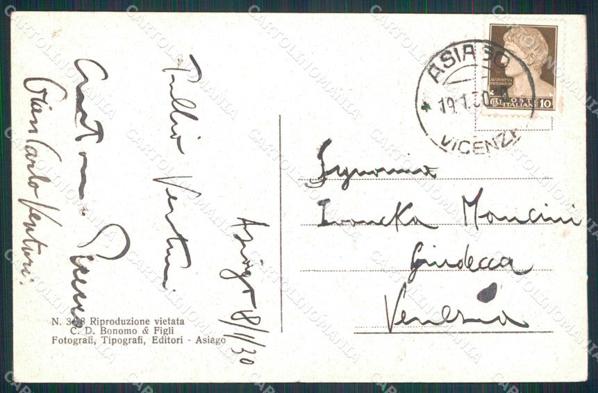 Vicenza Asiago Allegra Squadra Sciatori Veneziani Sci Clown cartolina RB5560 – retro