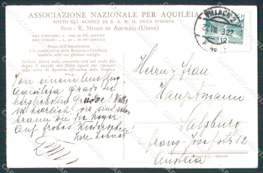 Udine Aquileia Banchina del Porto Associazione Nazionale Per cartolina RB5639 – retro
