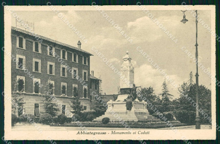 Milano Abbiategrasso Monumento ai Caduti Albergo Italia Moderno cartolina RB5683 – fronte