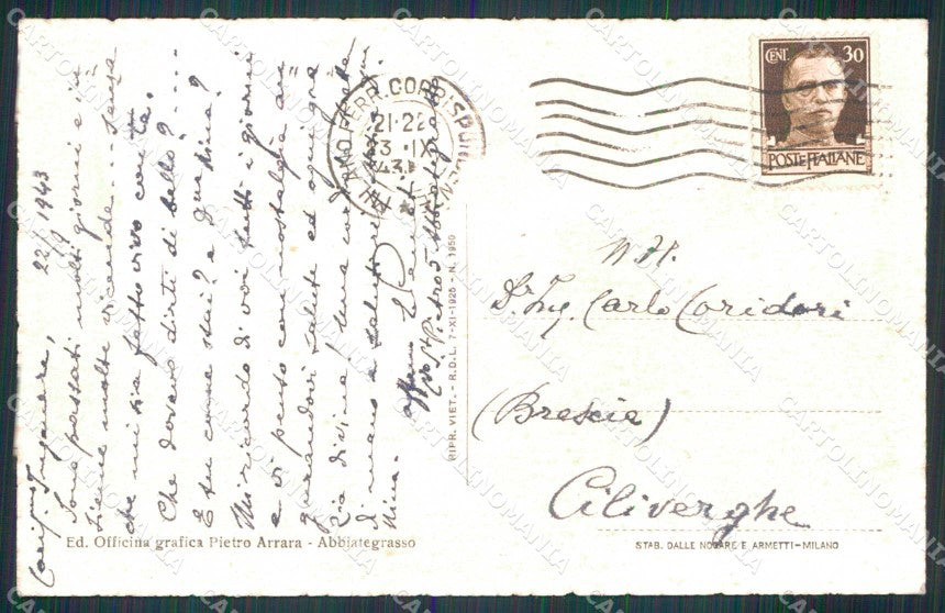 Milano Abbiategrasso Monumento ai Caduti Albergo Italia Moderno cartolina RB5683 – retro