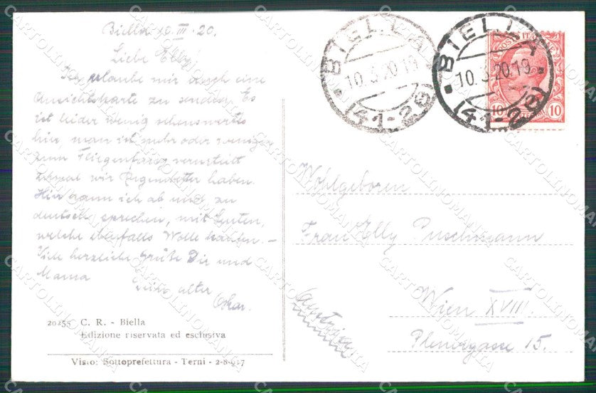 Biella Città Piazzo Antica Porta Principe Amedeo cartolina RB6051 – retro