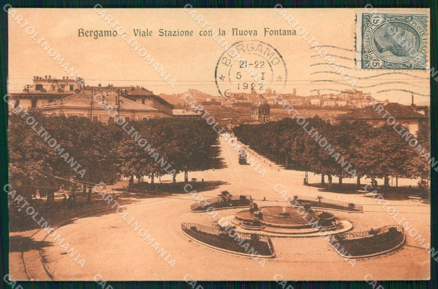 Bergamo Città Viale Stazione Tram Nuova Fontana cartolina RB6082 – fronte