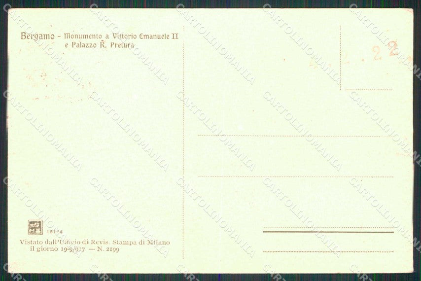Bergamo Città Monumento a Vittorio Emanuele II Palazzo Pretura cartolina RB6086 – retro