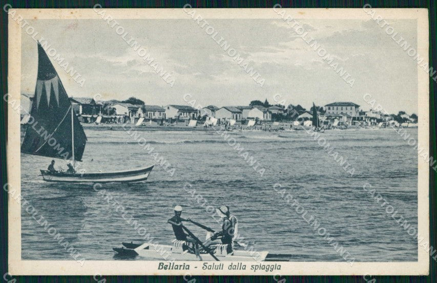 Rimini Bellaria Saluti da Spiaggia cartolina RB6178 – fronte