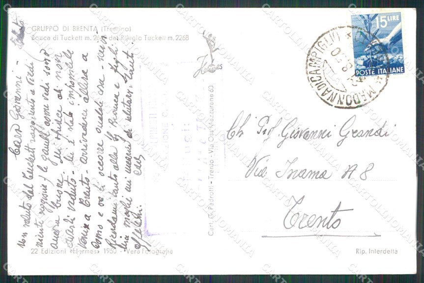 Trento Dolomiti di Brenta Rifugi Sella Tuckett Foto cartolina RB6503 – retro