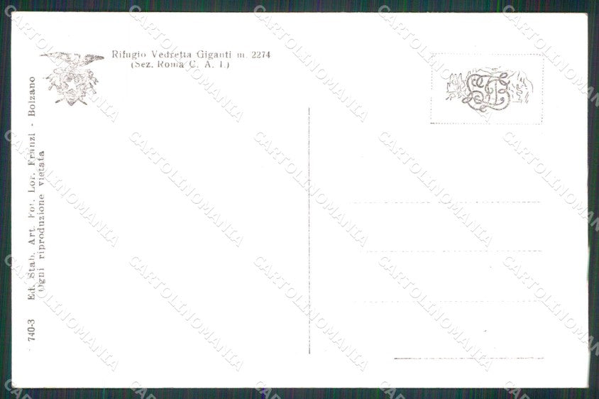 Bolzano Campo Tures Rifugio Vedrette Giganti Franzl 740 3 Foto cartolina RB6508 – retro