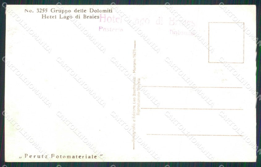 Bolzano Braies Gruppo Dolomiti Hotel Lago Braies Foto cartolina RB6518 – retro