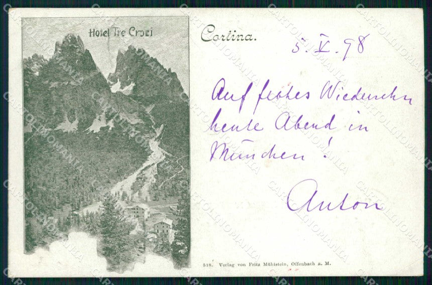 Belluno Cortina d'Ampezzo Hotel Tre Croci PIEGA cartolina RB6550 – fronte