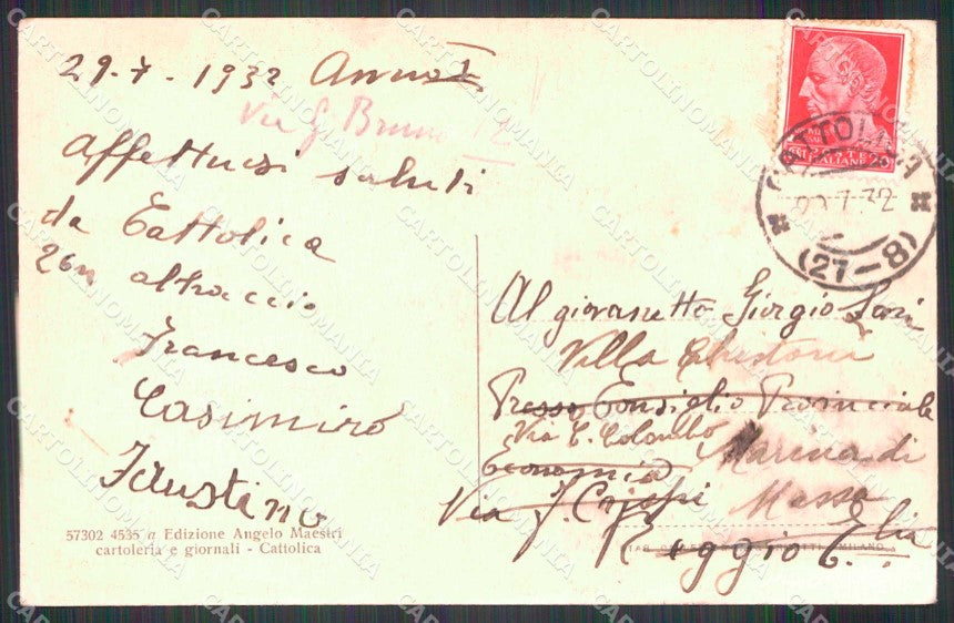 Rimini Cattolica Monte Gabicce cartolina RB6648 – retro