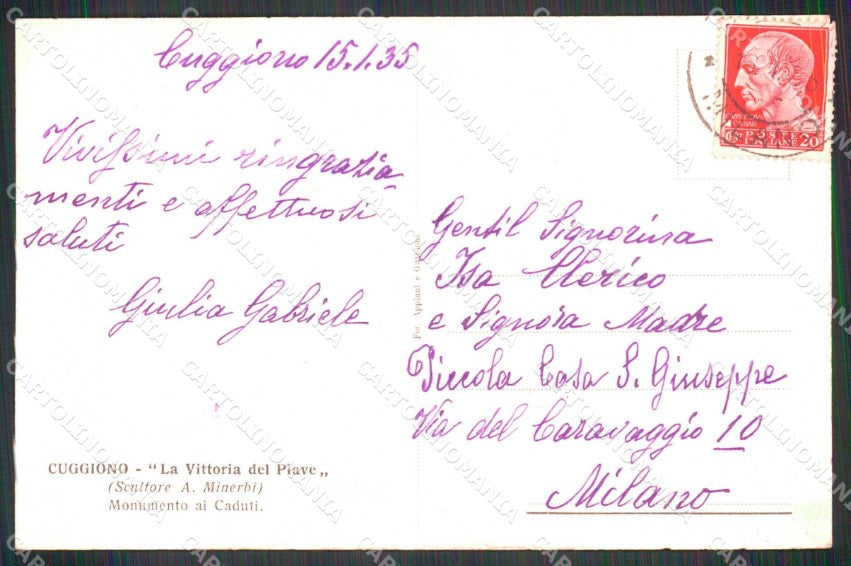 Milano Cuggiono Monumento ai Caduti Vittoria Piave cartolina RB6760 – retro