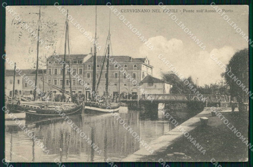Udine Cervignano Ponte sull' Aussa Barche Porto PIEGHINA cartolina RB6827 – fronte