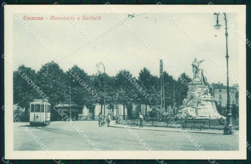 Cremona Città Monumento a Garibaldi Tram cartolina RB6897 – fronte