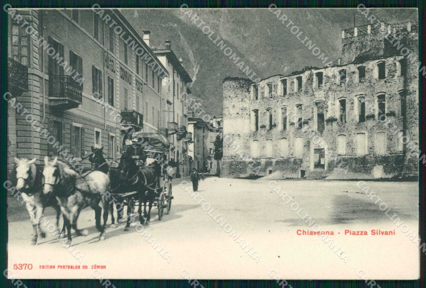 Sondrio Chiavenna Piazza Silvani Carrozza Diligenza cartolina RB6978 – fronte