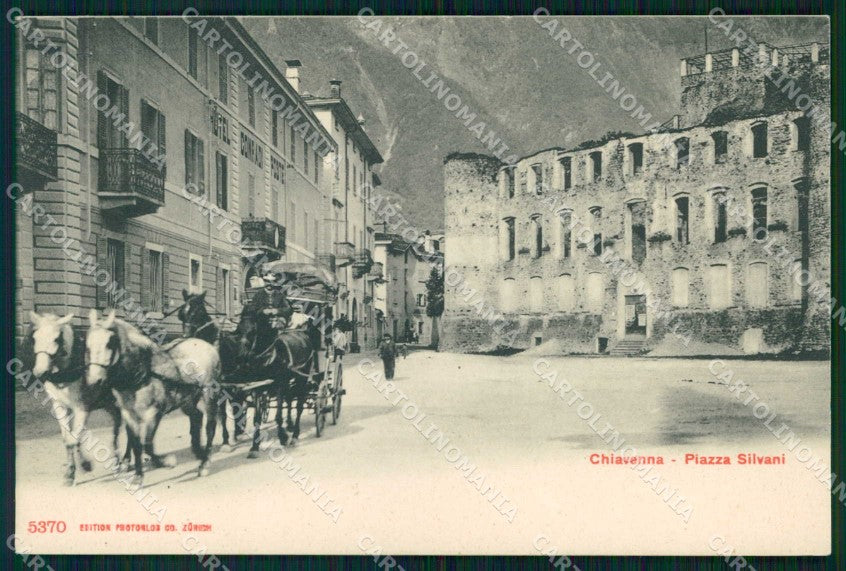 Sondrio Chiavenna Piazza Silvani Carrozza Diligenza cartolina RB6979 – fronte