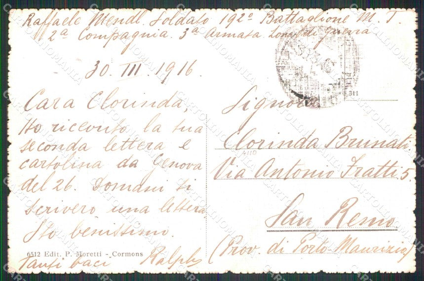Gorizia Cormons Piazza Stazione Franchigia 192 Battaglione cartolina RB7026 – retro
