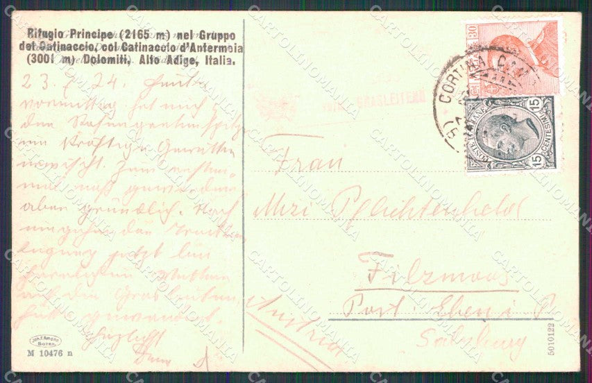 Trento Pozza di Fassa Rifugio Principe Gruppo Catinaccio cartolina RB7181 – retro