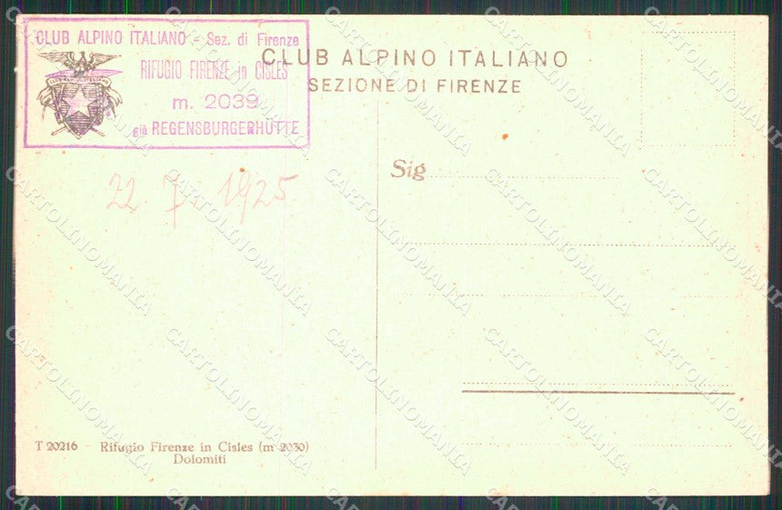 Bolzano Cisles Rifugio Firenze cartolina RB7229 – retro