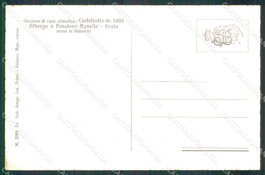 Bolzano Castelrotto Albergo e Pensione Agnello Franzl 2989 cartolina RB7290 – retro