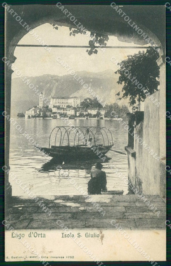 Novara Orta San Giulio Lago Barca PIEGA cartolina RB7393 – fronte