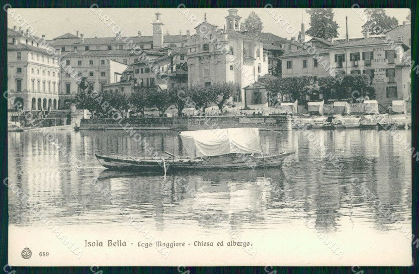 Verbania Isola Bella Chiesa e Albergo Barca Brunner 699 cartolina RB7425 – fronte