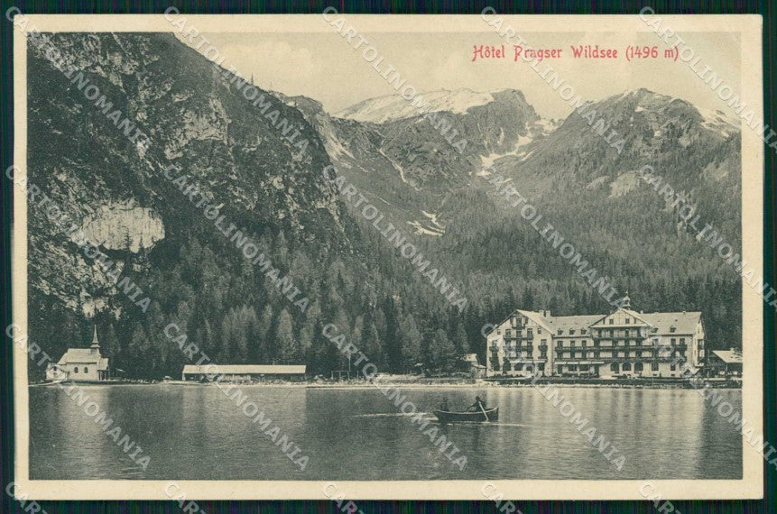 Bolzano Braies Hotel Pragser Wildsee Barca PIEGA cartolina RB7487 – fronte