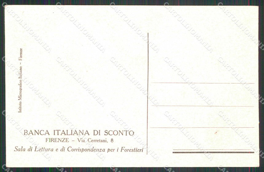 Firenze Città Banca Italiana di Sconto Sala Lettura Forestieri cartolina RB7524 – retro