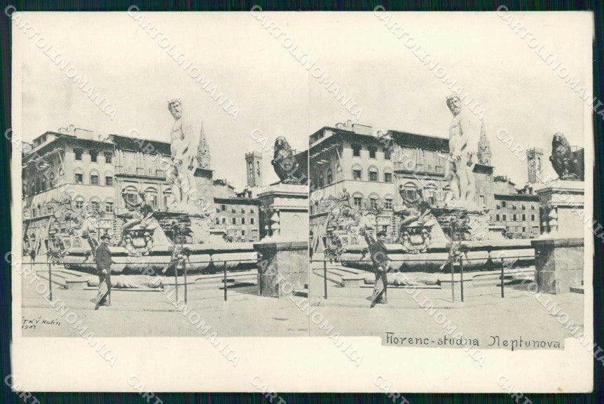 Firenze Città Studna Neptunova Stereoview cartolina RB7619 – fronte