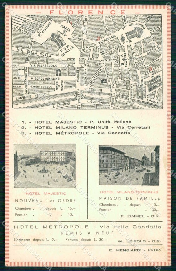 Firenze Città Hotel Majestic Milano Terminus Calendario 1935 cartolina RB7689 – fronte