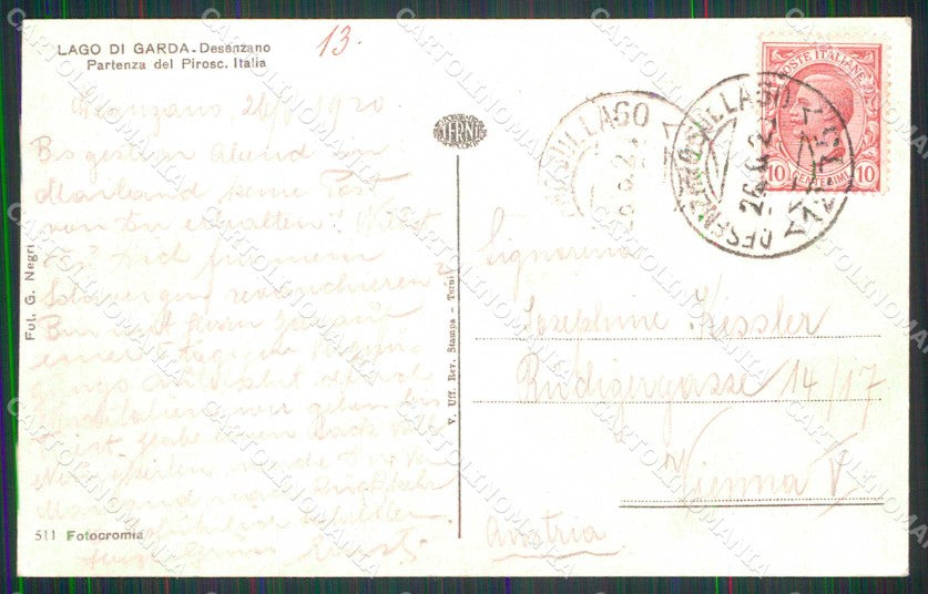 Brescia Desenzano Lago di Garda Partenza del Piroscafo PIEGA cartolina RB7963 – retro