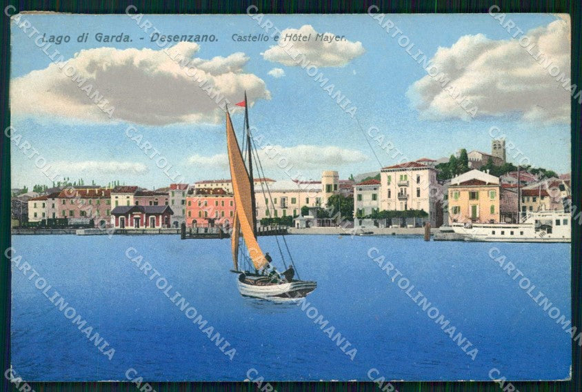 Brescia Desenzano Castello e Hotel Mayer Barca a Vela cartolina RB7965 – fronte