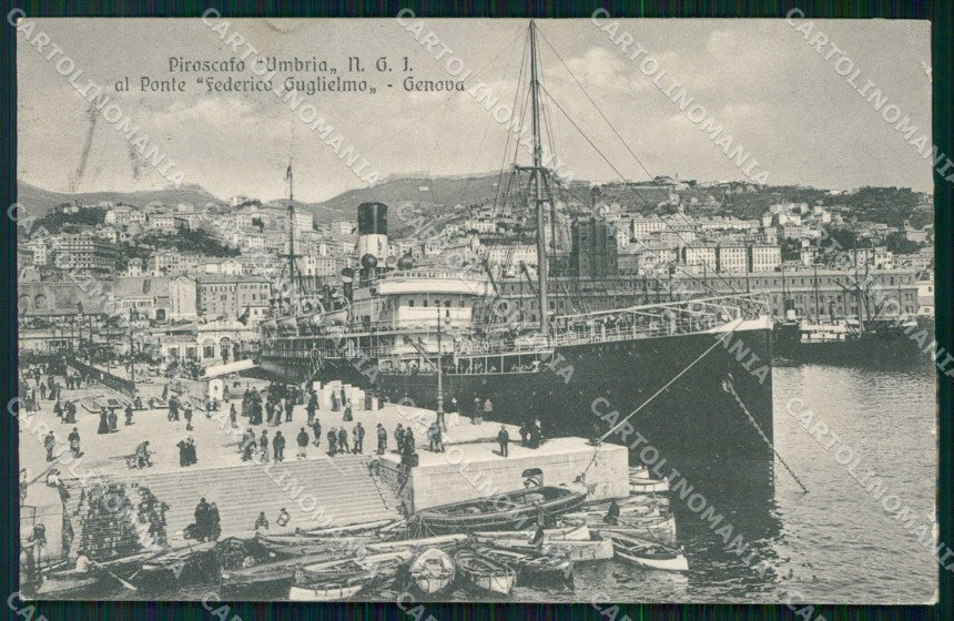 Genova Città Piroscafo Umbria Ponte Federico Guglielmo PIEGHINE cartolina RB8060 – fronte