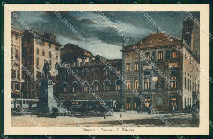 Genova Città Palazzo S. Giorgio Chiaro di Luna Tram cartolina RB8085 – fronte