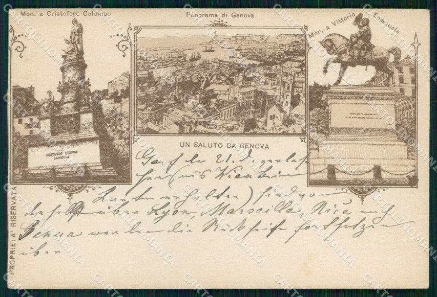 Genova Città Saluto da Mon. Colombo Monumento Vittorio Emanuele cartolina RB8091 – fronte