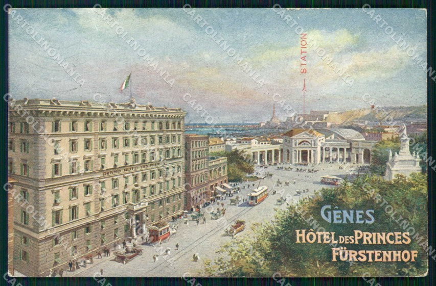 Genova Città Hotel dei Principi Furstenhof Stazione Tram cartolina RB8107 – fronte