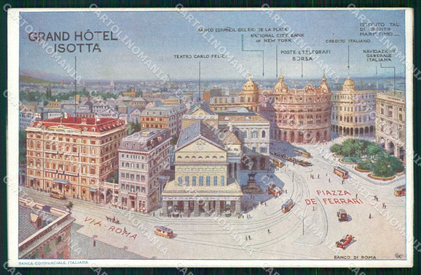 Genova Città Grand Hotel Isotta Piazza de Ferrari Via Roma cartolina RB8110 – fronte