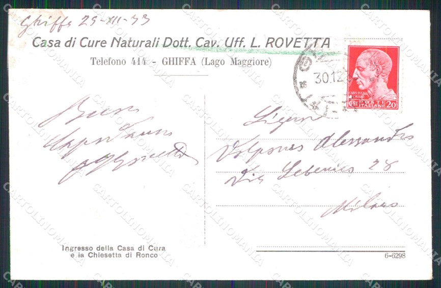 Verbania Ghiffa Ingresso Casa di Cura cartolina RB8370 – retro