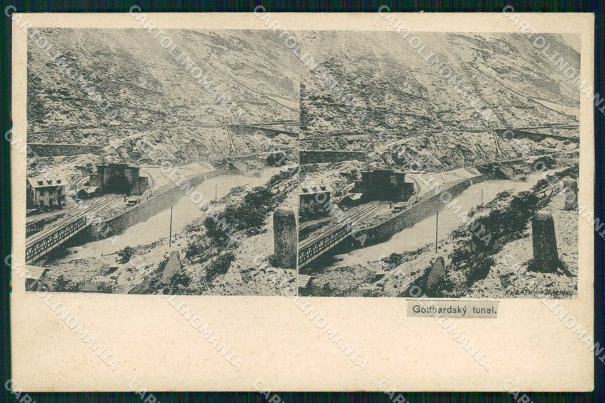 Svizzera San Gottardo Tunnel Ferroviario Stereoview cartolina RB8412 – fronte