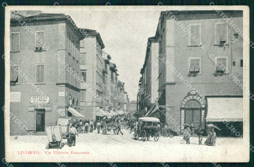 Livorno Città Via Vittorio Emanuele Drogheria Carretti cartolina RB8458 – fronte
